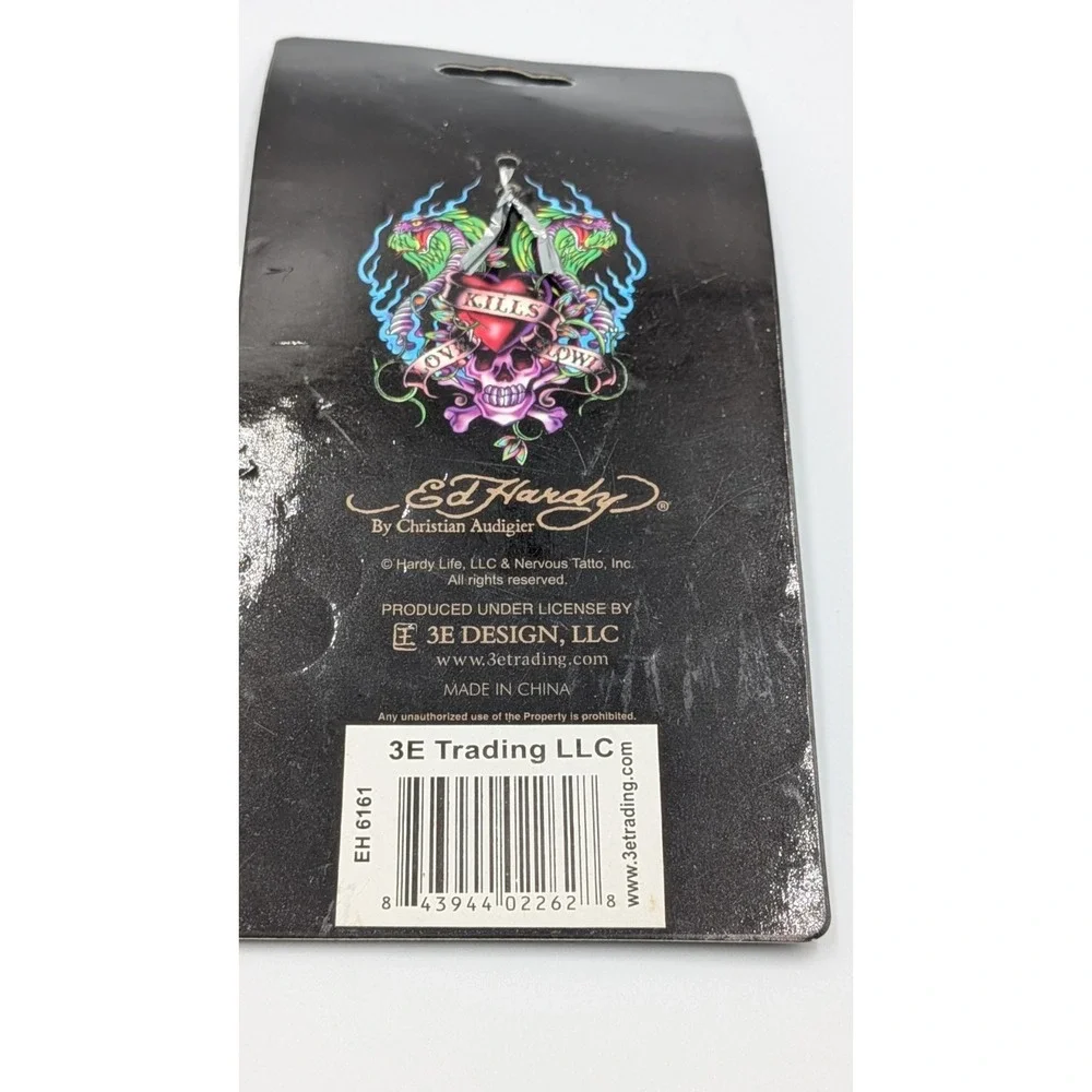 ed hardy by christian audigier Ghost Keychain New Skull Flower Design Y2k Vtg